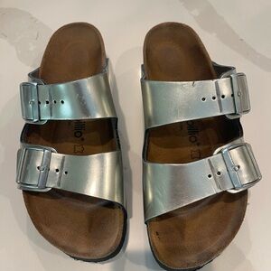 Birkenstock Papillio Platform Silver Sandals with Adjustable Straps